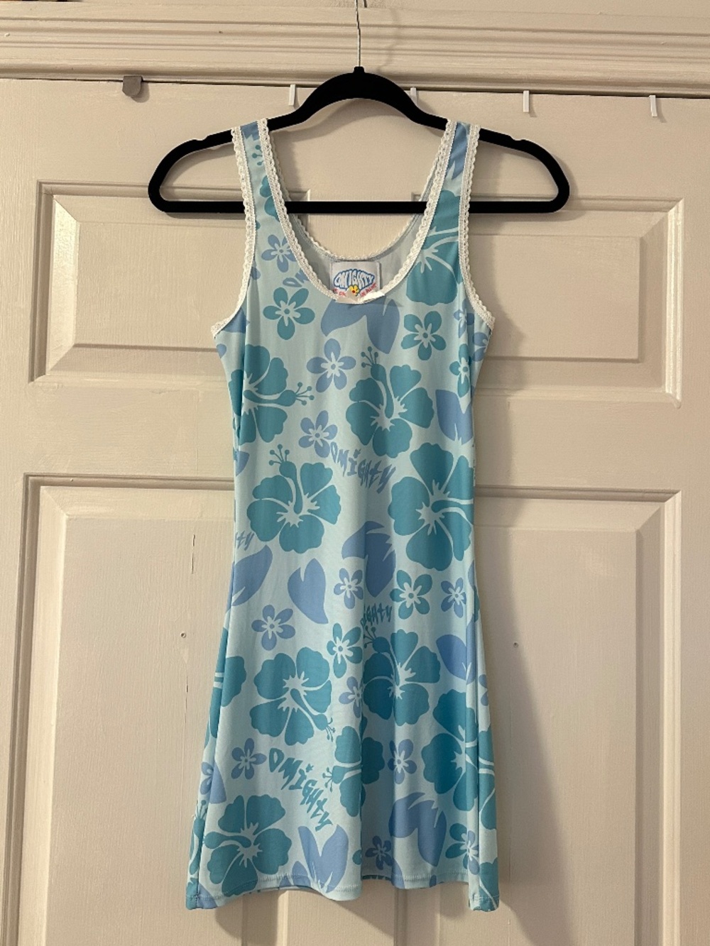Omighty Blue Hibiscus Mini Dress Women's Size Small Floral Hawaiian Tropical